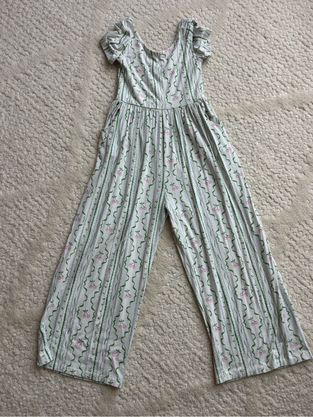SweetHoney Green and Pink Floral Stripe Leggy Romper